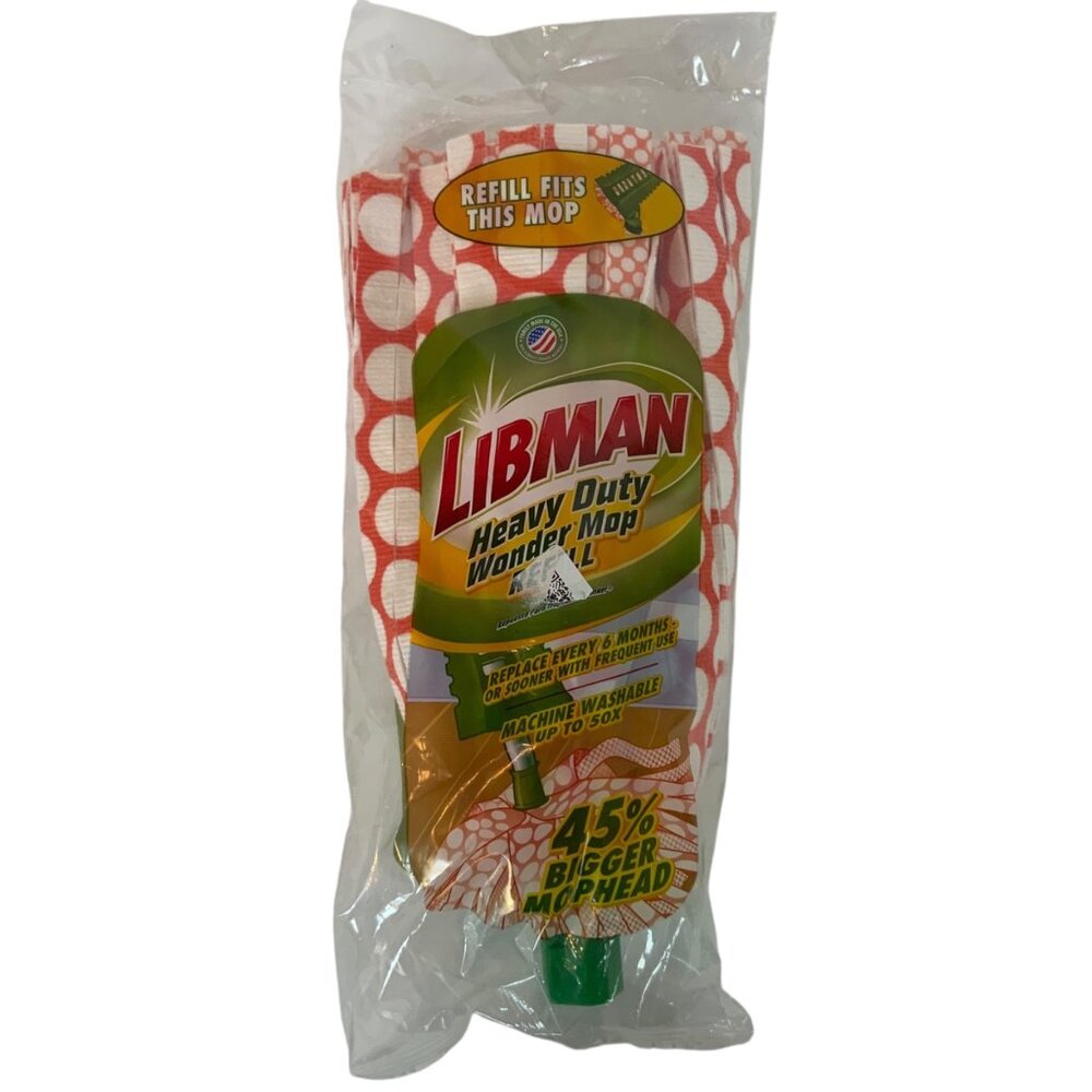 Libman Heavy Duty Wonder Mop Refill Orange White Microfiber Snap-On